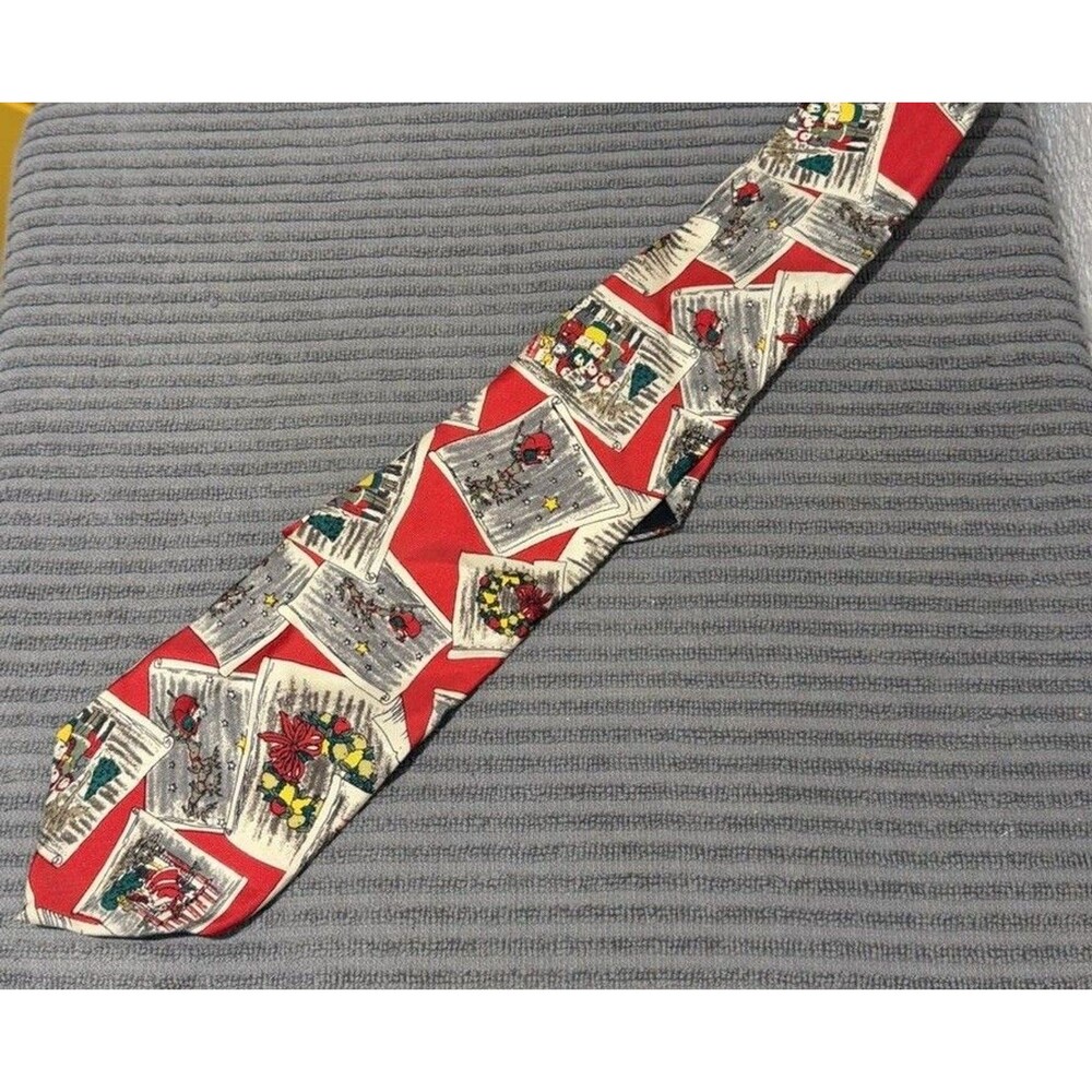 Christmas 100% Silk Tie Red Stamps Seals Vintage USA